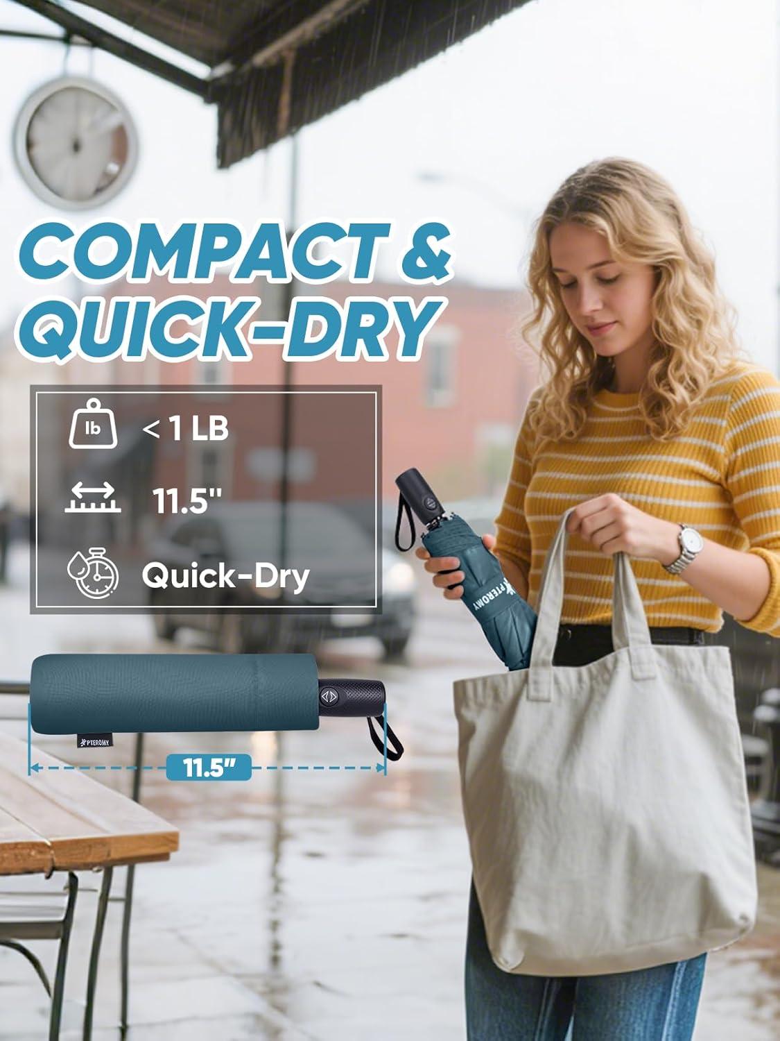 image:imagePTEROMY Windproof Travel Umbrellas for Rain and Sun Withstands 85MPH Winds Auto Open Close Folding Umbrella with Ergonomic Handle Quick Dry Canopy for Commuting or BackpackNavy Blue 2PK