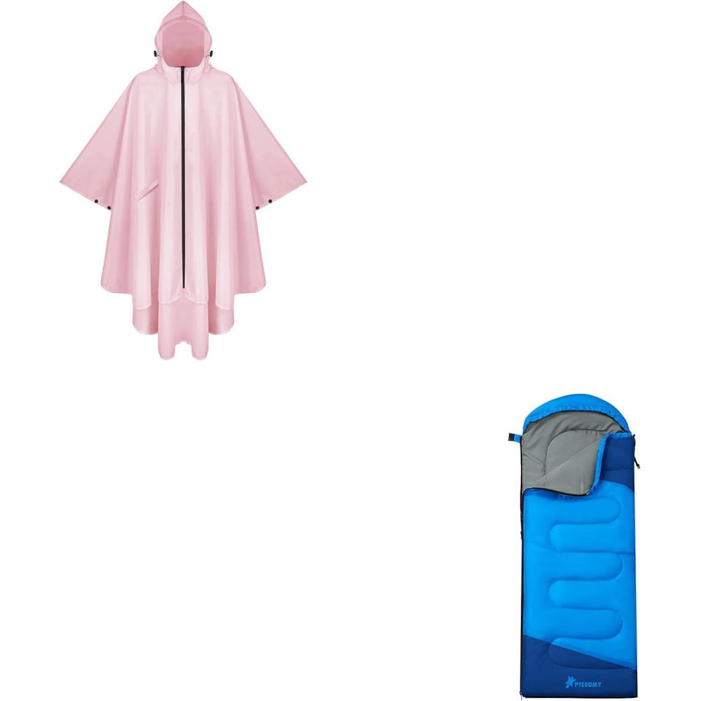 image:imagePTEROMY Hooded Rain Poncho for Adult with Pocket and Zipper Sleeping Bags for Adult
