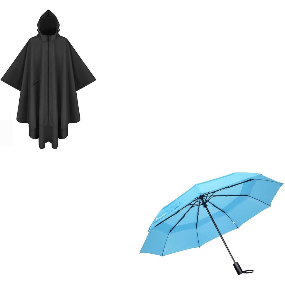 image:imagePTEROMY Hooded Rain Poncho for Adult with Pocket and Zipper Windproof Compact Travel Umbrellas for Rain and Sun1PK