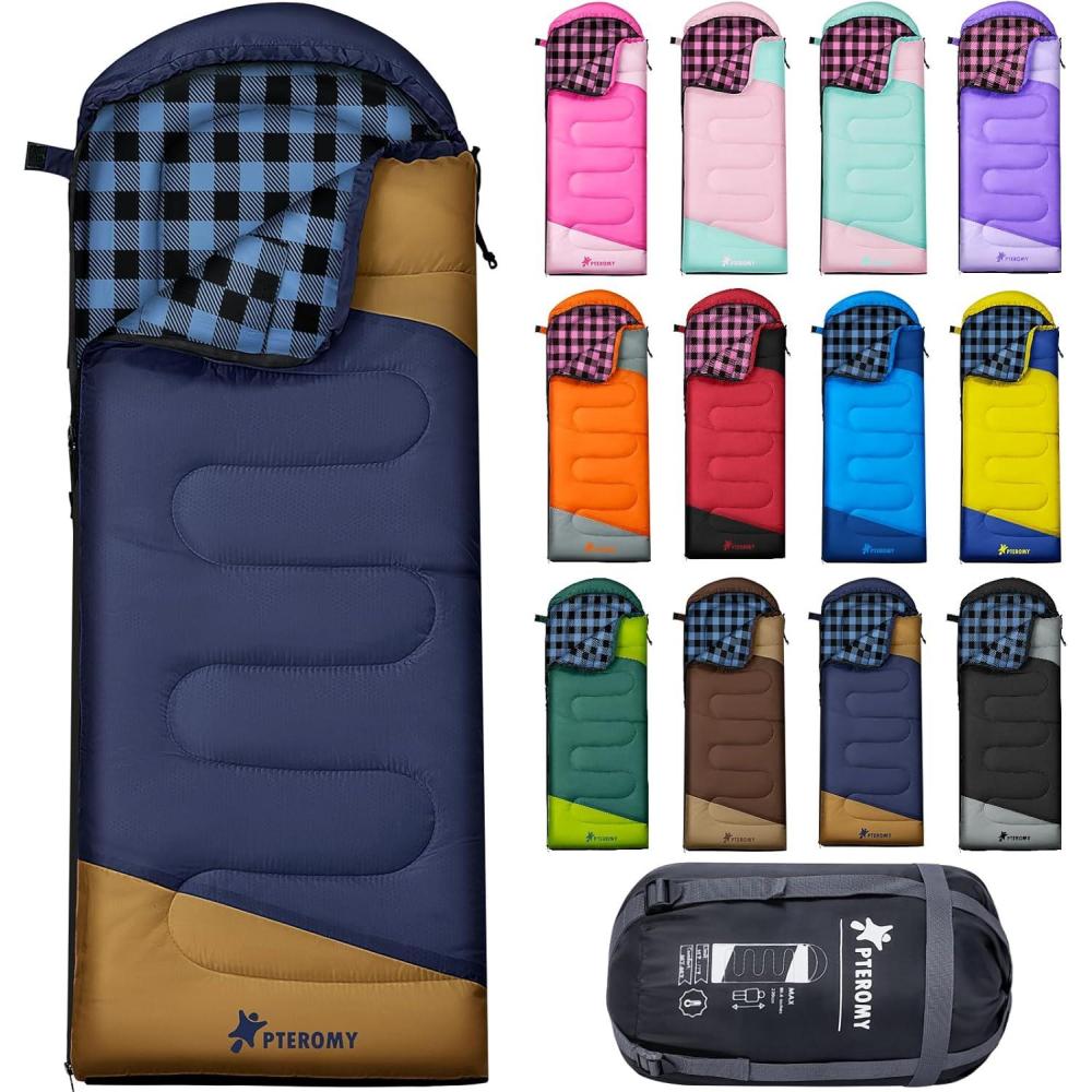 image:imagePTEROMY Sleeping Bags for Adults Lightweight and Machine Washable Water Resistant Backpacking Camping Sleeping Bag for Warm Cold Weather Camping Essentials for Hiking TravelNavy
