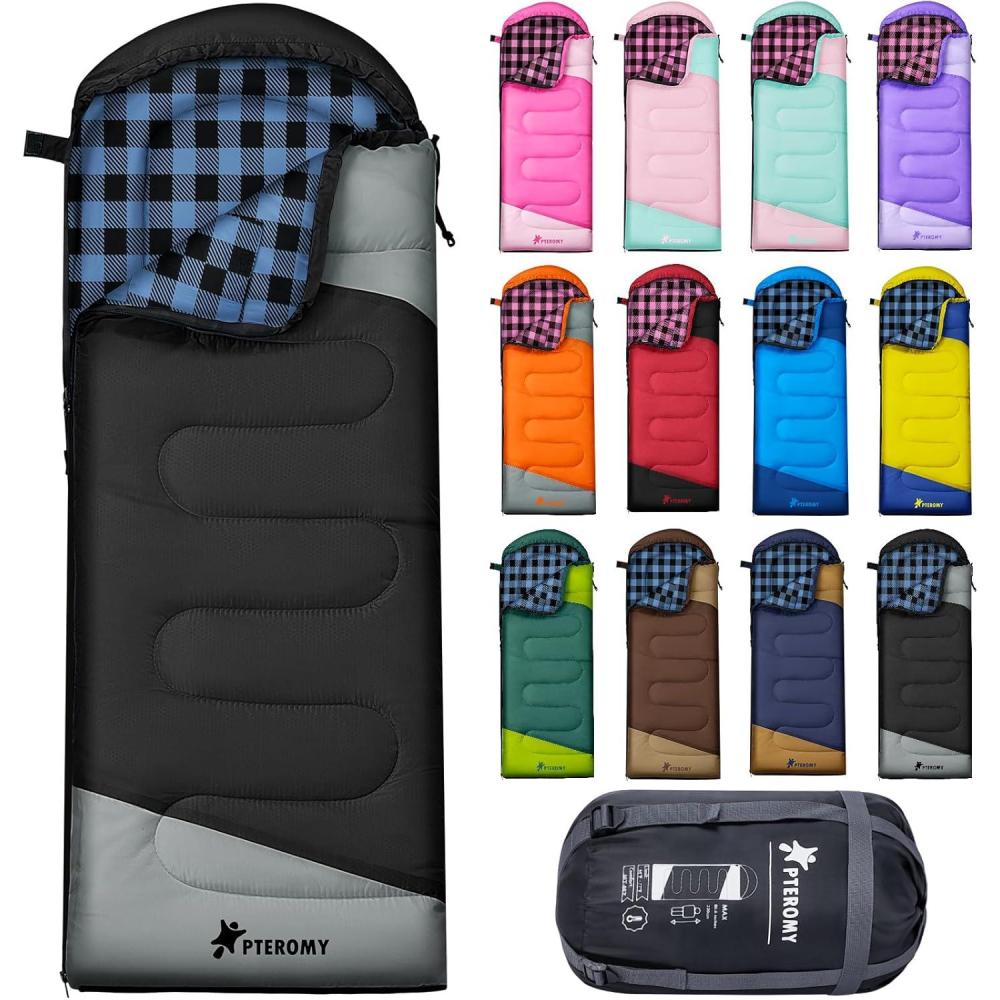 image:imagePTEROMY Sleeping Bags for Adults Lightweight and Machine Washable Water Resistant Backpacking Camping Sleeping Bag for Warm Cold Weather Camping Essentials for Hiking TravelBlack