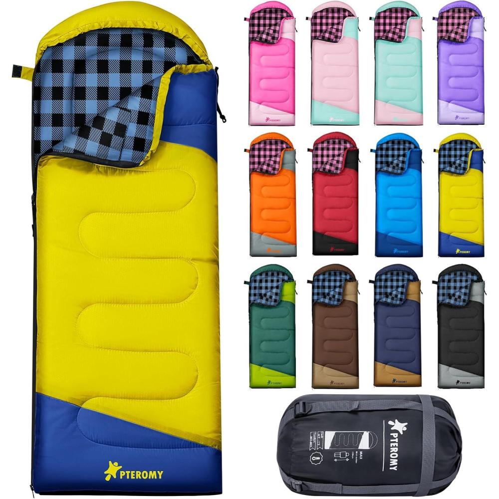 image:imagePTEROMY Sleeping Bags for Adults Lightweight and Machine Washable Water Resistant Backpacking Camping Sleeping Bag for Warm Cold Weather Camping Essentials for Hiking TravelYellow