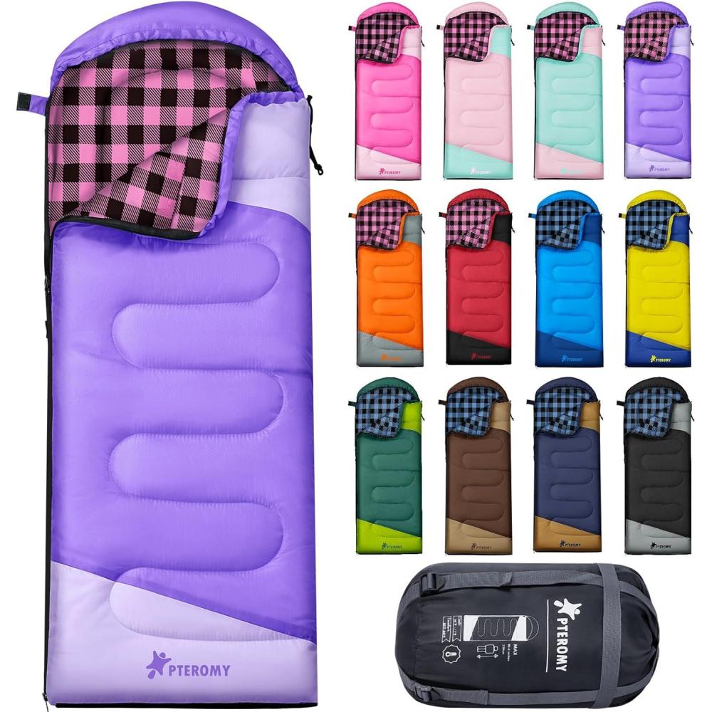 image:imagePTEROMY Sleeping Bags for Adults Lightweight and Machine Washable Water Resistant Backpacking Camping Sleeping Bag for Warm Cold Weather Camping Essentials for Hiking TravelPurple