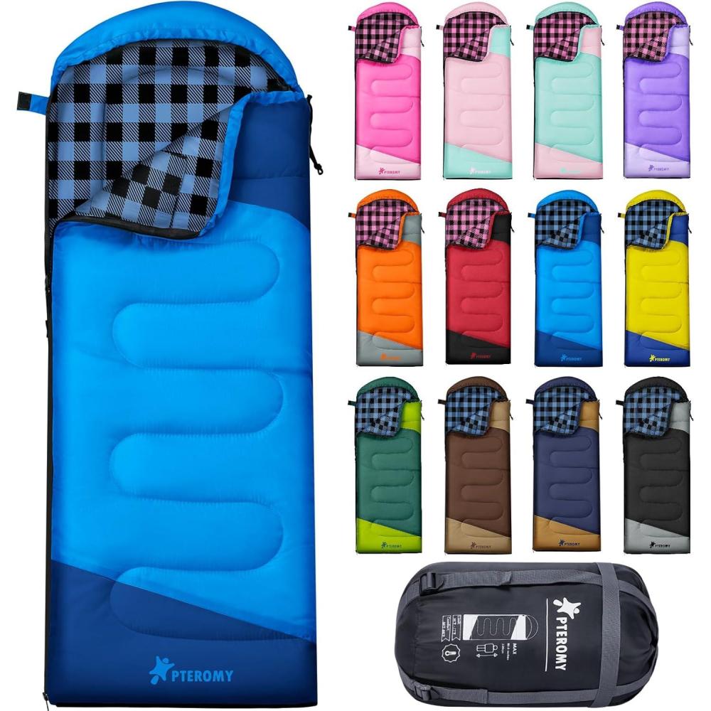 image:imagePTEROMY Sleeping Bags for Adults Lightweight and Machine Washable Water Resistant Backpacking Camping Sleeping Bag for Warm Cold Weather Camping Essentials for Hiking TravelBlue