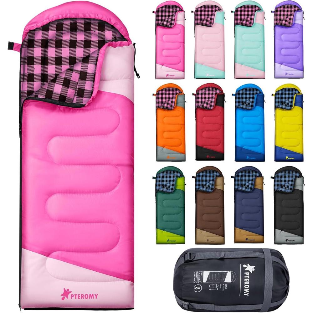 image:imagePTEROMY Sleeping Bags for Adults Lightweight and Machine Washable Water Resistant Backpacking Camping Sleeping Bag for Warm Cold Weather Camping Essentials for Hiking TravelPink