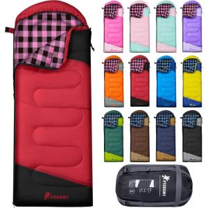 image:imagePTEROMY Sleeping Bags for Adults Lightweight and Machine Washable Water Resistant Backpacking Camping Sleeping Bag for Warm Cold Weather Camping Essentials for Hiking TravelRed