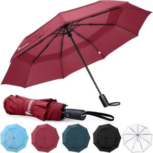 image:imagePTEROMY Windproof Travel Umbrellas for Rain and Sun Withstands 85MPH Winds Auto Open Close Folding Umbrella with Ergonomic Handle Quick Dry Canopy for Commuting or BackpackRed