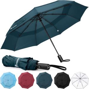 image:imagePTEROMY Windproof Travel Umbrellas for Rain and Sun Withstands 85MPH Winds Auto Open Close Folding Umbrella with Ergonomic Handle Quick Dry Canopy for Commuting or BackpackNavy Blue 2PK
