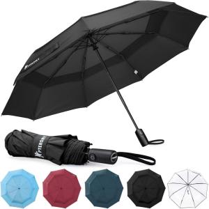 image:imagePTEROMY Windproof Travel Umbrellas for Rain and Sun Withstands 85MPH Winds Auto Open Close Folding Umbrella with Ergonomic Handle Quick Dry Canopy for Commuting or BackpackBlack