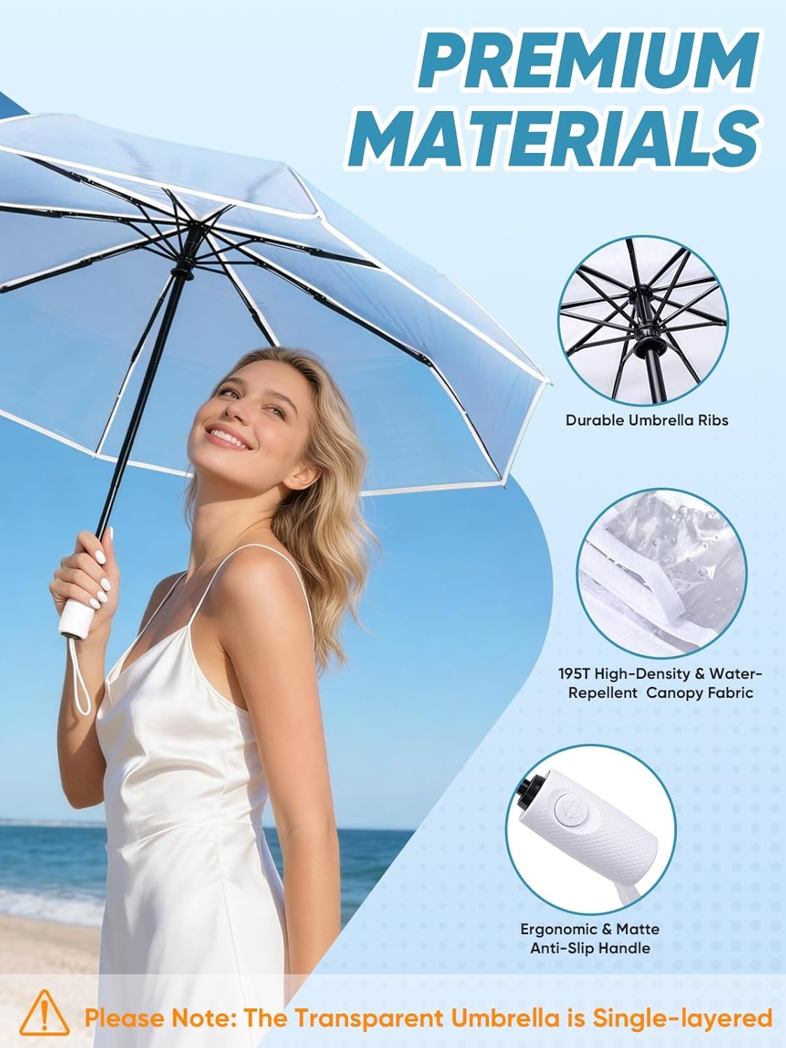 image:imagePTEROMY Windproof Travel Umbrellas for Rain and Sun Withstands 85MPH Winds Auto Open Close Folding Umbrella with Ergonomic Handle Quick Dry Canopy for Commuting or BackpackClearWhite
