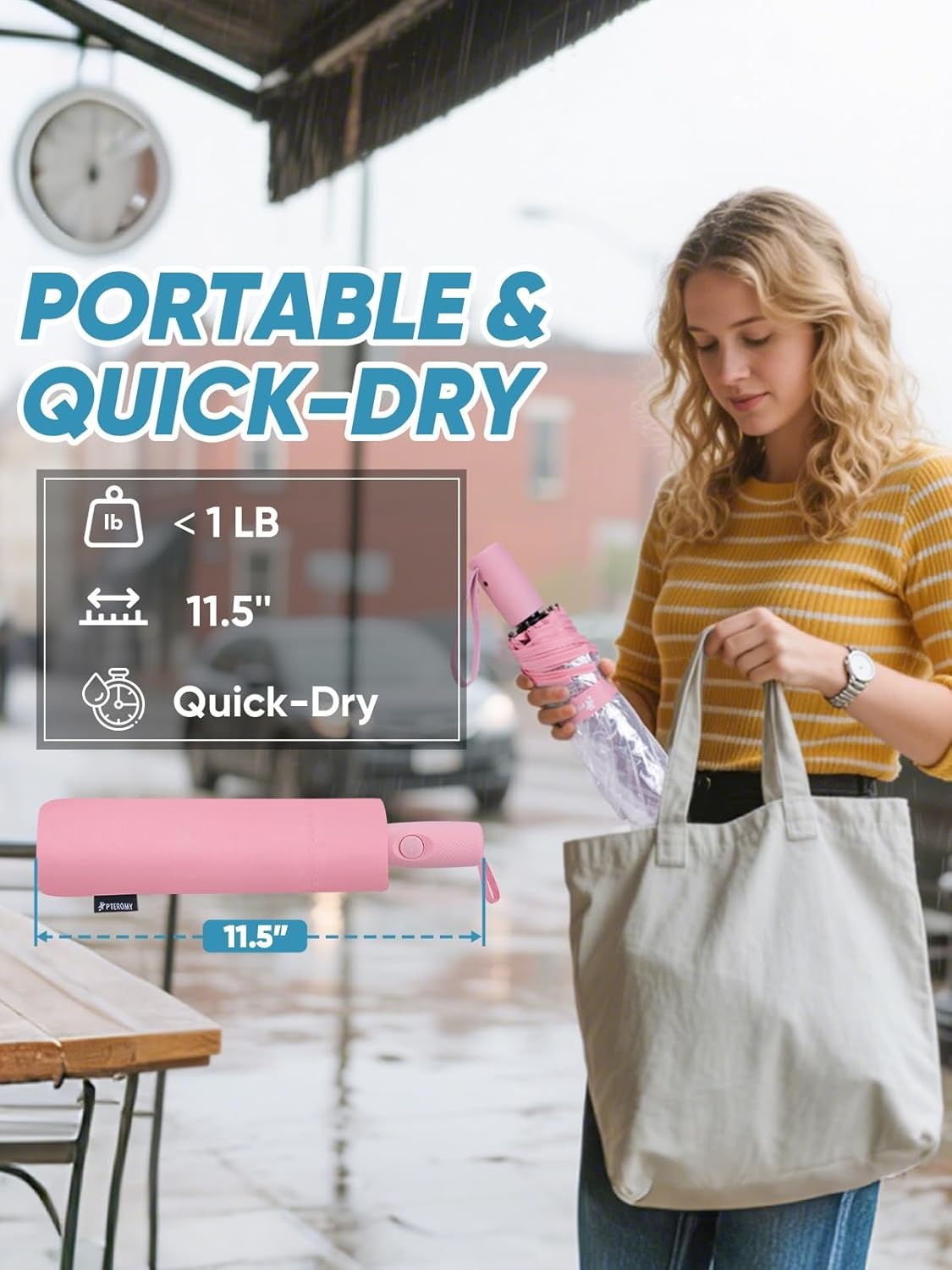 image:imagePTEROMY Windproof Travel Umbrellas for Rain and Sun Withstands 85MPH Winds Auto Open Close Folding Umbrella with Ergonomic Handle Quick Dry Canopy for Commuting or BackpackClearPink