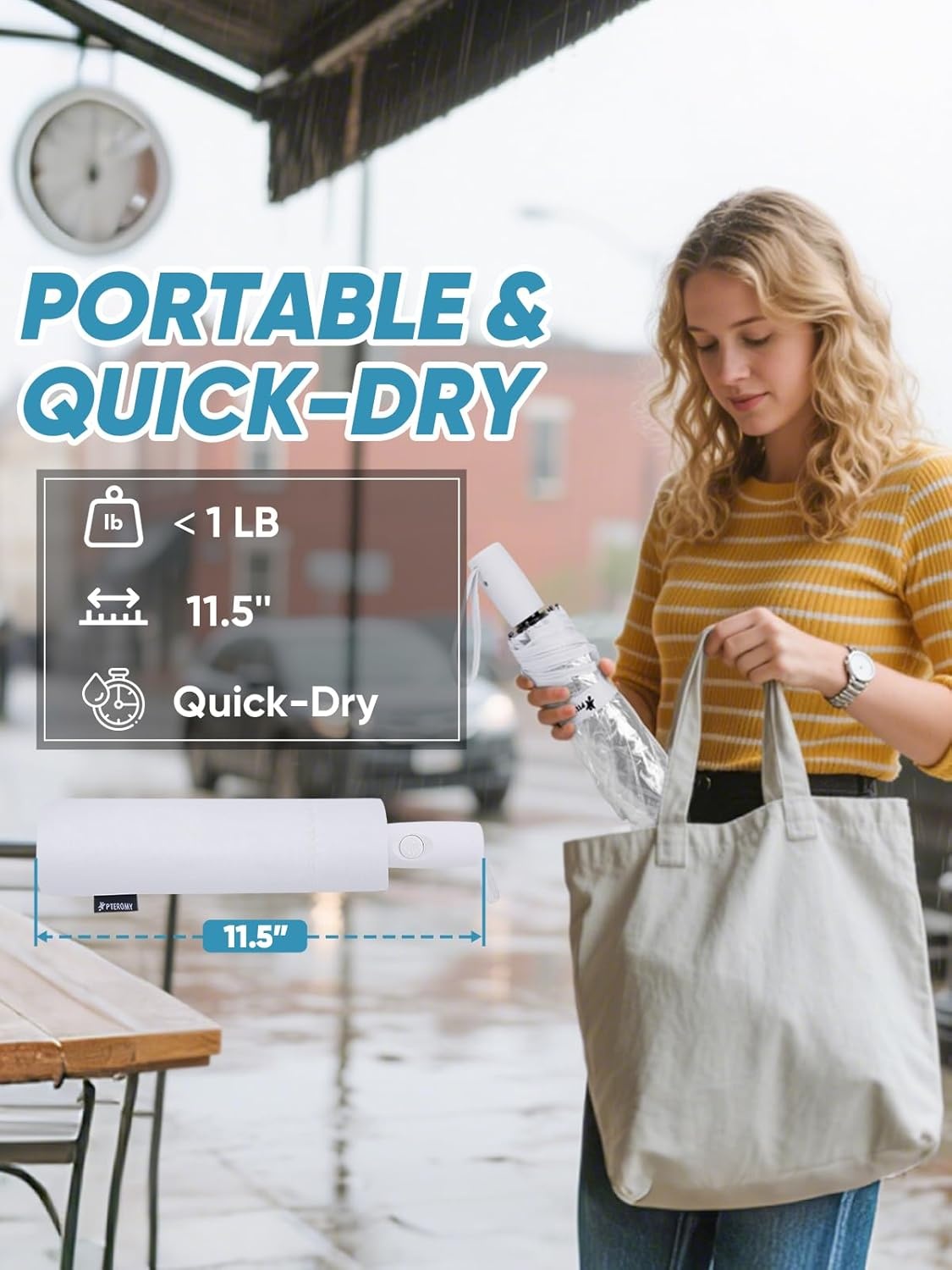 image:imagePTEROMY Windproof Travel Umbrellas for Rain and Sun Withstands 85MPH Winds Auto Open Close Folding Umbrella with Ergonomic Handle Quick Dry Canopy for Commuting or BackpackClearWhite
