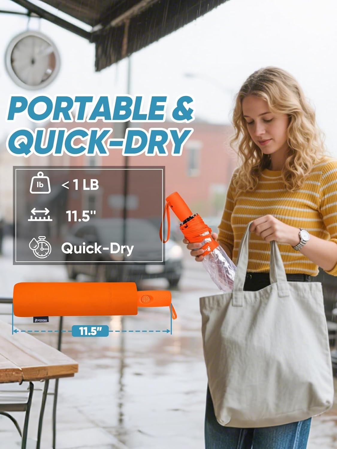 image:imagePTEROMY Windproof Travel Umbrellas for Rain and Sun Withstands 85MPH Winds Auto Open Close Folding Umbrella with Ergonomic Handle Quick Dry Canopy for Commuting or BackpackClearOrange