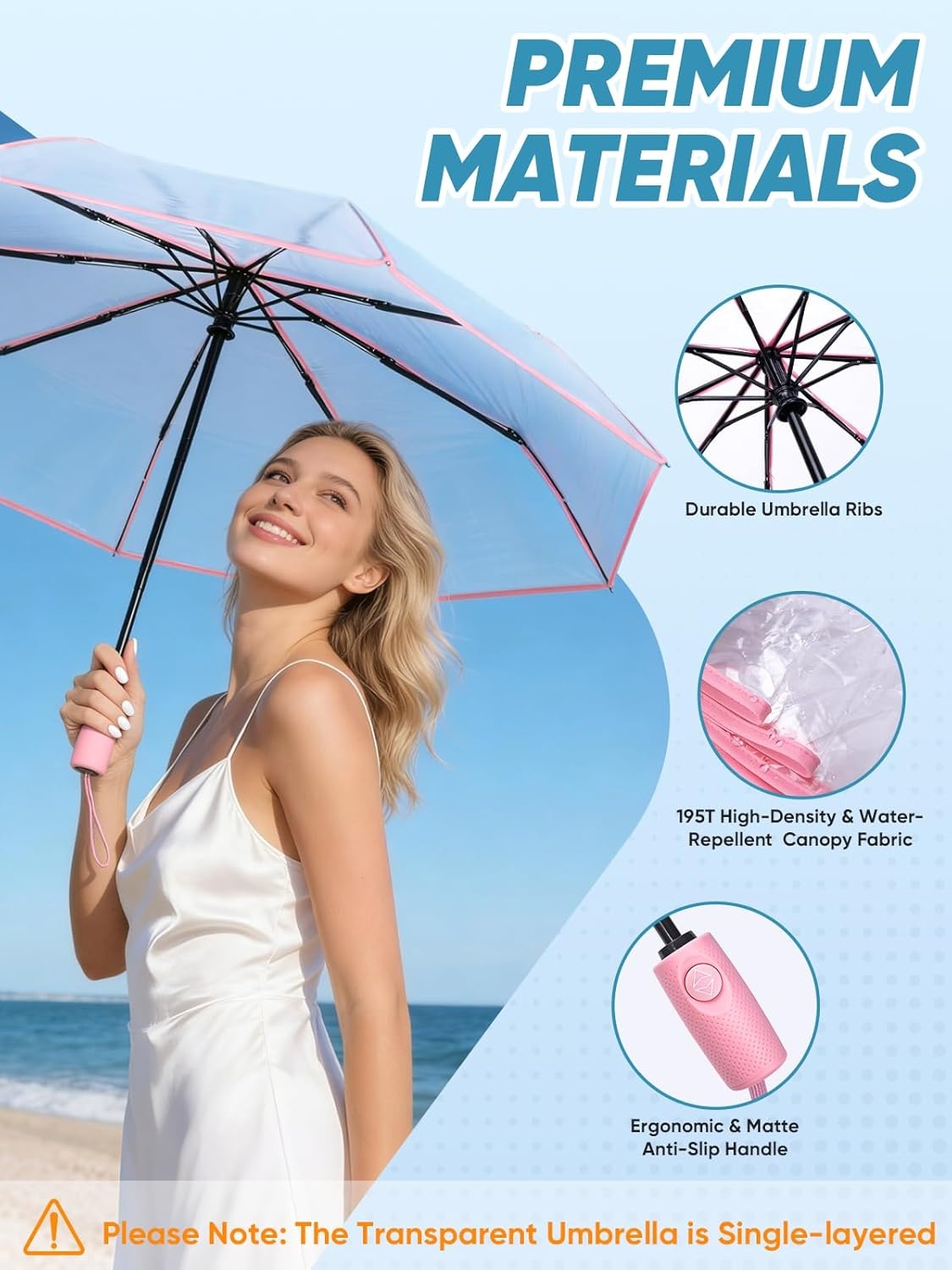 image:imagePTEROMY Windproof Travel Umbrellas for Rain and Sun Withstands 85MPH Winds Auto Open Close Folding Umbrella with Ergonomic Handle Quick Dry Canopy for Commuting or BackpackClearPink