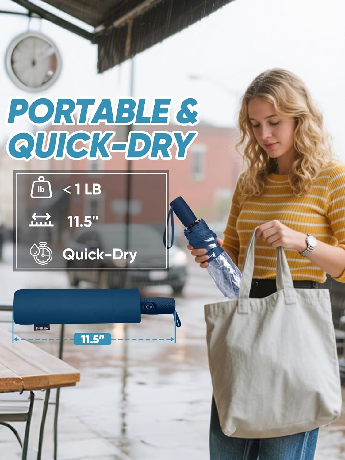 image:imagePTEROMY Windproof Travel Umbrellas for Rain and Sun Withstands 85MPH Winds Auto Open Close Folding Umbrella with Ergonomic Handle Quick Dry Canopy for Commuting or BackpackClearNavy Blue