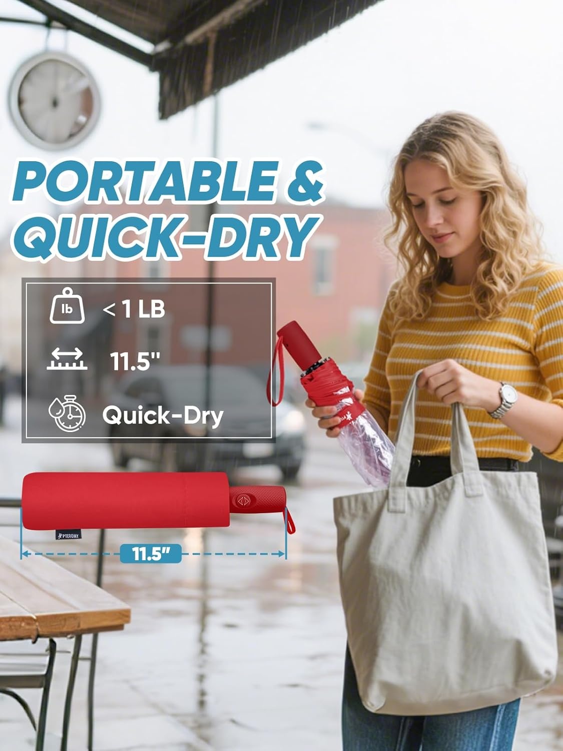 image:imagePTEROMY Windproof Travel Umbrellas for Rain and Sun Withstands 85MPH Winds Auto Open Close Folding Umbrella with Ergonomic Handle Quick Dry Canopy for Commuting or BackpackClearRed