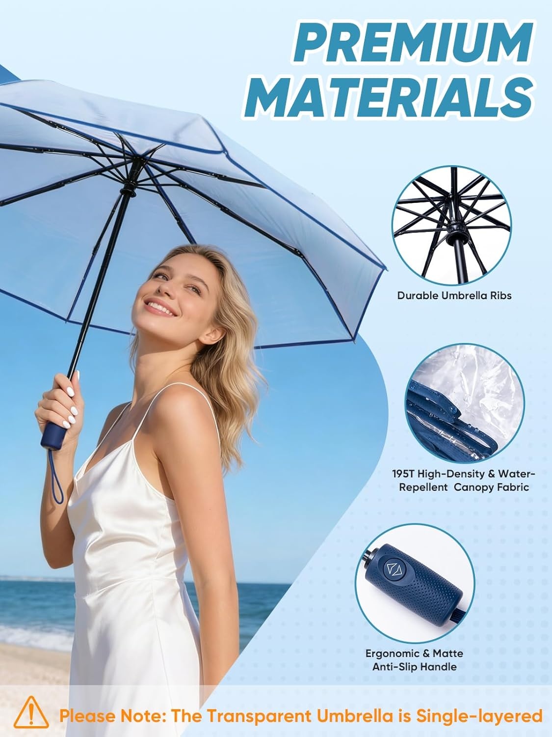 image:imagePTEROMY Windproof Travel Umbrellas for Rain and Sun Withstands 85MPH Winds Auto Open Close Folding Umbrella with Ergonomic Handle Quick Dry Canopy for Commuting or BackpackClearNavy Blue