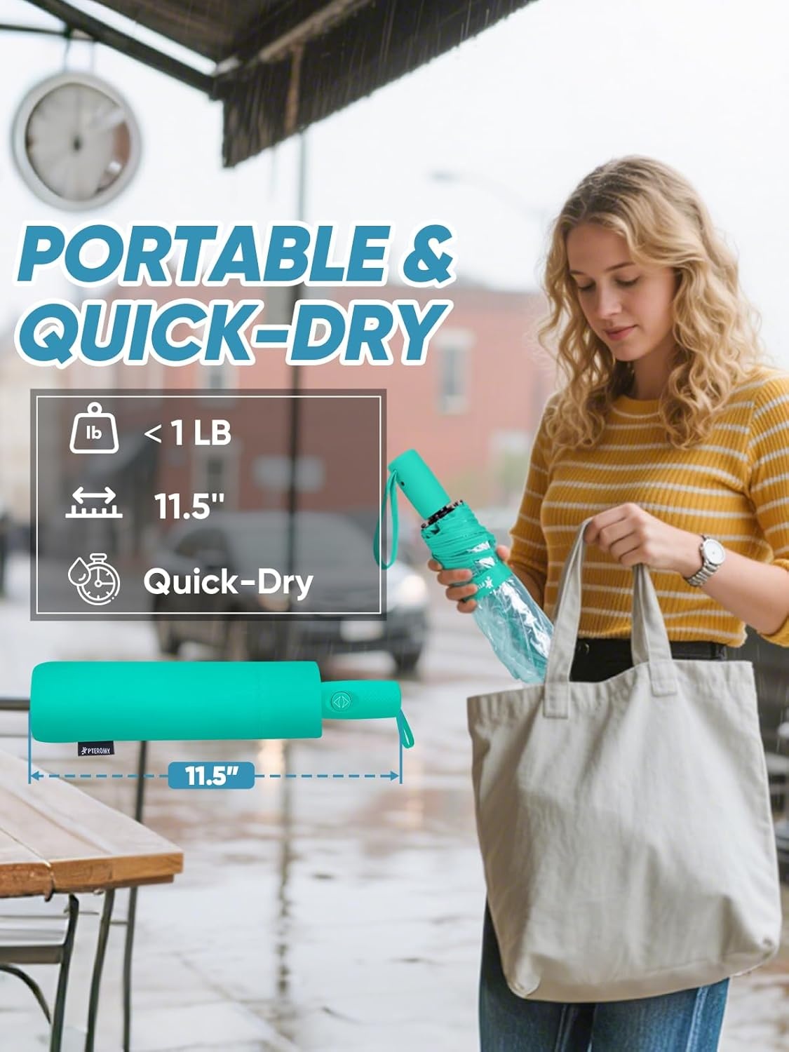 image:imagePTEROMY Windproof Travel Umbrellas for Rain and Sun Withstands 85MPH Winds Auto Open Close Folding Umbrella with Ergonomic Handle Quick Dry Canopy for Commuting or BackpackClearMint