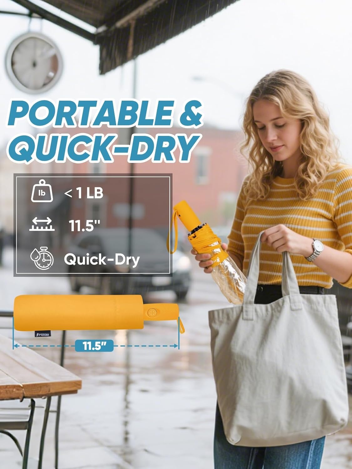 image:imagePTEROMY Windproof Travel Umbrellas for Rain and Sun Withstands 85MPH Winds Auto Open Close Folding Umbrella with Ergonomic Handle Quick Dry Canopy for Commuting or BackpackClearYellow