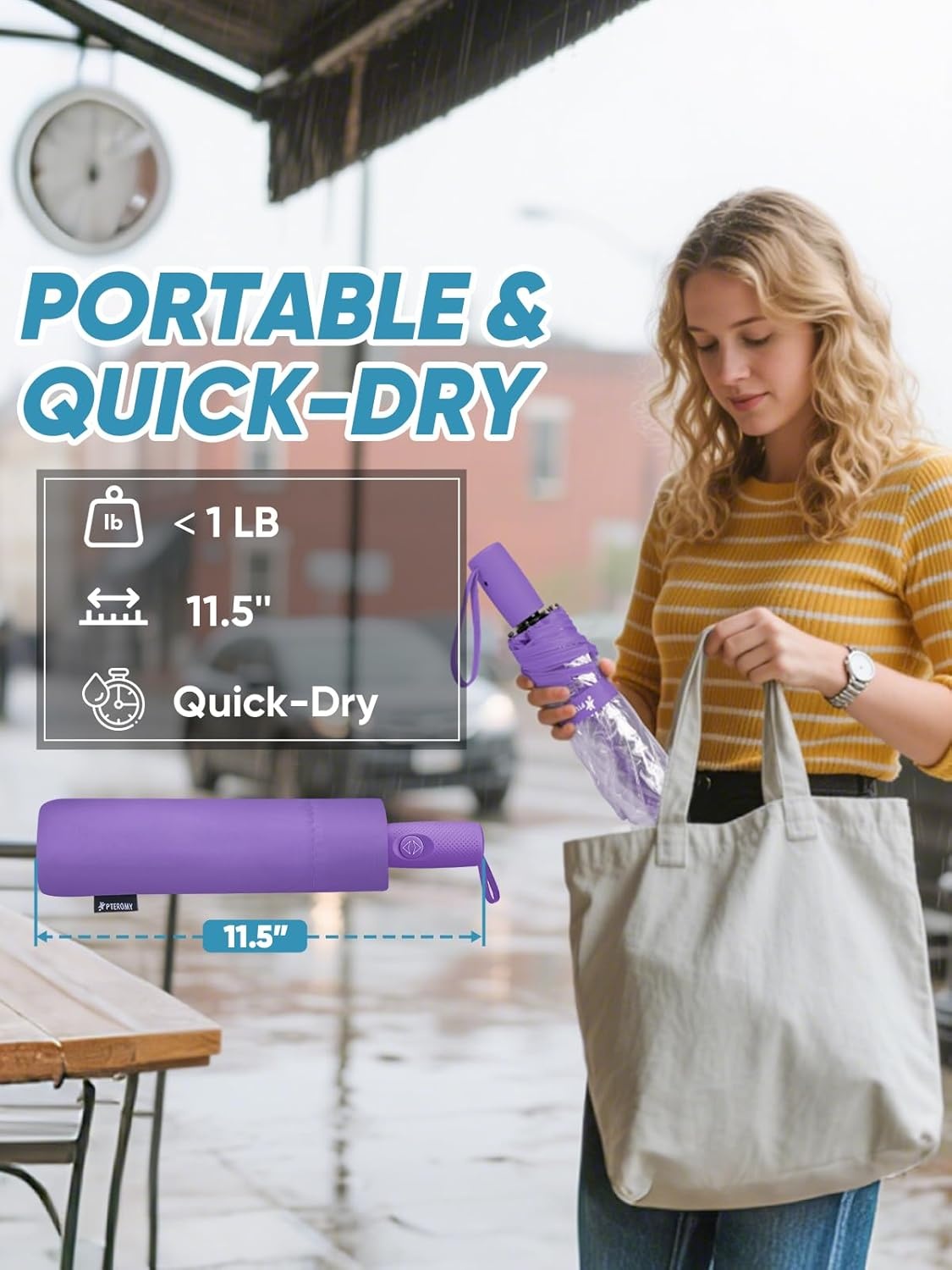 image:imagePTEROMY Windproof Travel Umbrellas for Rain and Sun Withstands 85MPH Winds Auto Open Close Folding Umbrella with Ergonomic Handle Quick Dry Canopy for Commuting or BackpackClearPurple