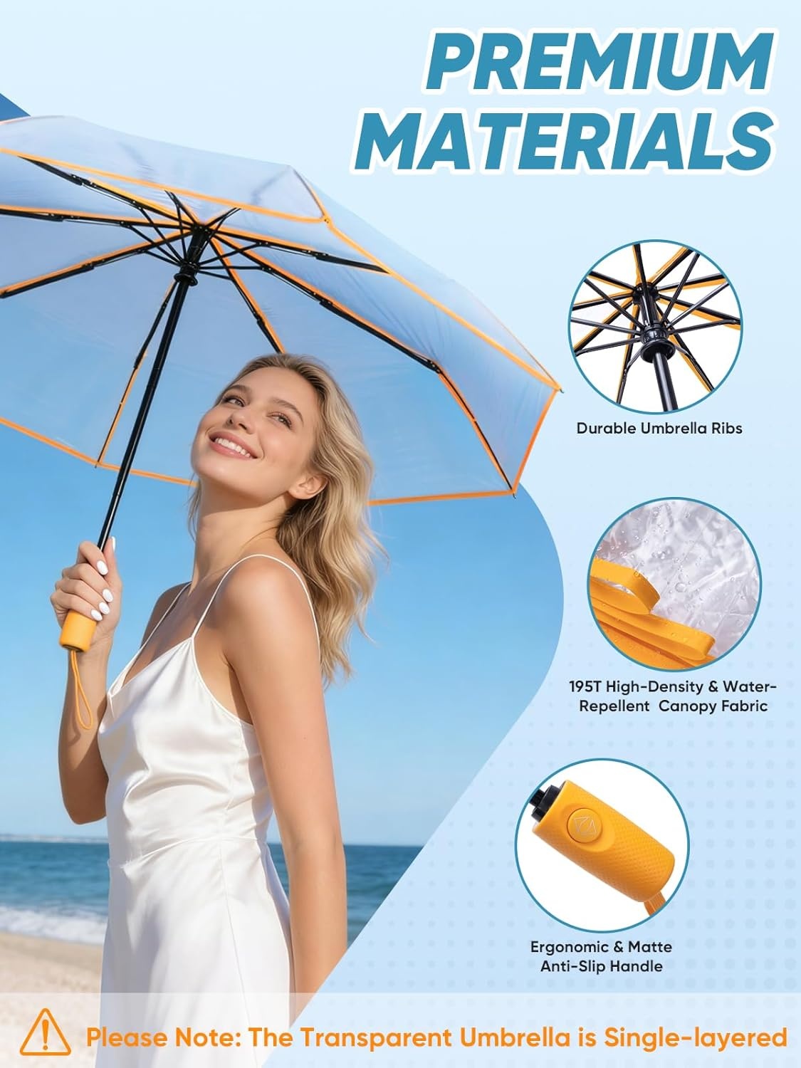 image:imagePTEROMY Windproof Travel Umbrellas for Rain and Sun Withstands 85MPH Winds Auto Open Close Folding Umbrella with Ergonomic Handle Quick Dry Canopy for Commuting or BackpackClearYellow