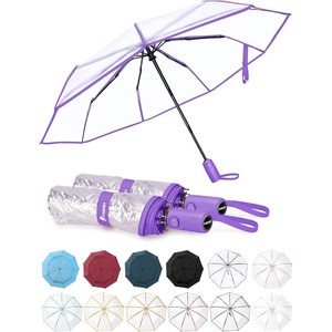 image:imagePTEROMY Windproof Travel Umbrellas for Rain and Sun Withstands 85MPH Winds Auto Open Close Folding Umbrella with Ergonomic Handle Quick Dry Canopy for Commuting or BackpackClearPurple