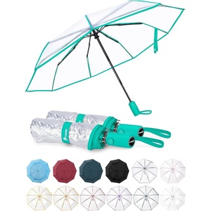 image:imagePTEROMY Windproof Travel Umbrellas for Rain and Sun Withstands 85MPH Winds Auto Open Close Folding Umbrella with Ergonomic Handle Quick Dry Canopy for Commuting or BackpackClearMint