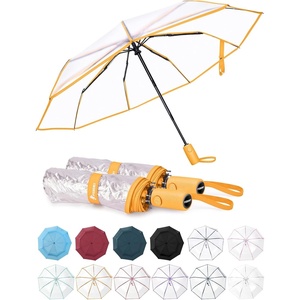 image:imagePTEROMY Windproof Travel Umbrellas for Rain and Sun Withstands 85MPH Winds Auto Open Close Folding Umbrella with Ergonomic Handle Quick Dry Canopy for Commuting or BackpackClearYellow