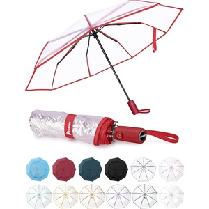 image:imagePTEROMY Windproof Travel Umbrellas for Rain and Sun Withstands 85MPH Winds Auto Open Close Folding Umbrella with Ergonomic Handle Quick Dry Canopy for Commuting or BackpackClearRed